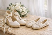 Alpargatas de novia con cuña o planas: cuál elegir según tu vestido y el tipo de boda