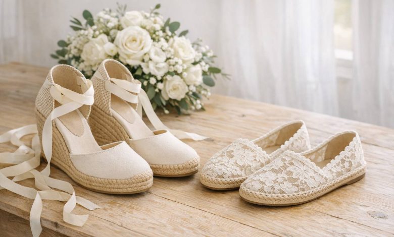 Alpargatas de novia con cuña o planas: cuál elegir según tu vestido y el tipo de boda